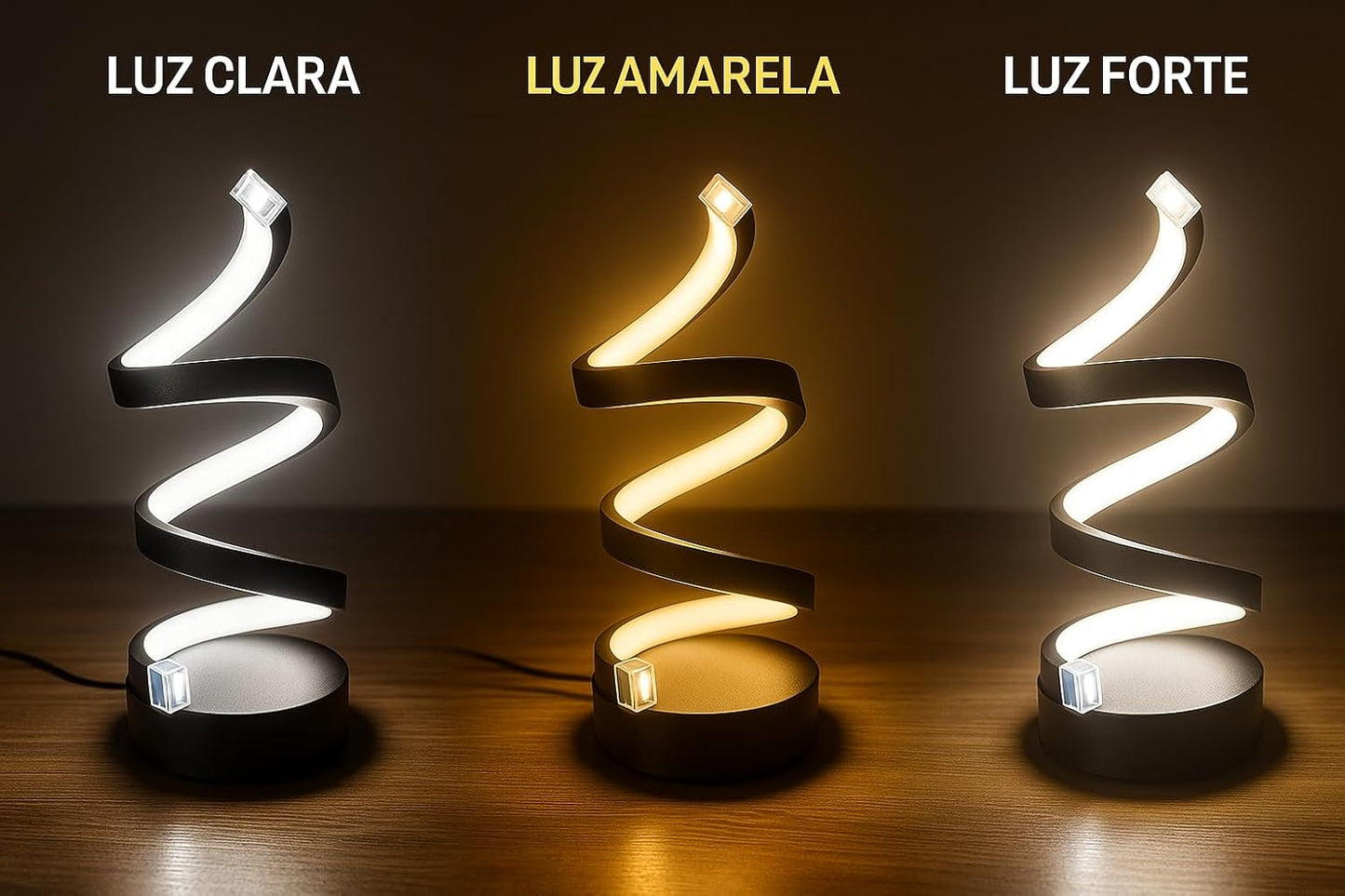 Luminária de Mesa Espiral LED – Estilo Moderno Premium